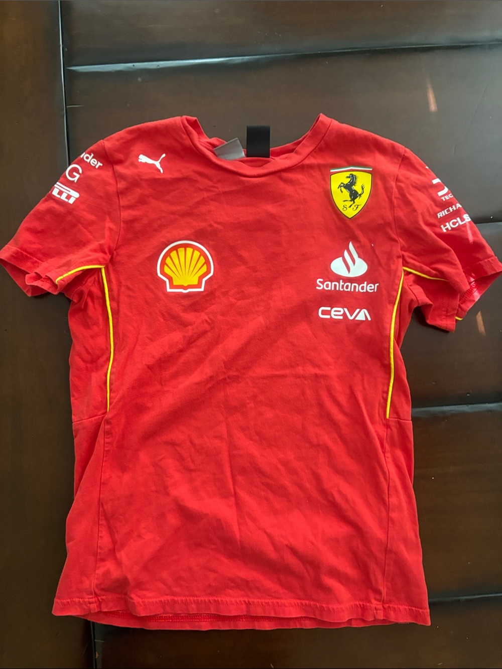 Puma Red Ferrari Team Tee with Yellow Piping